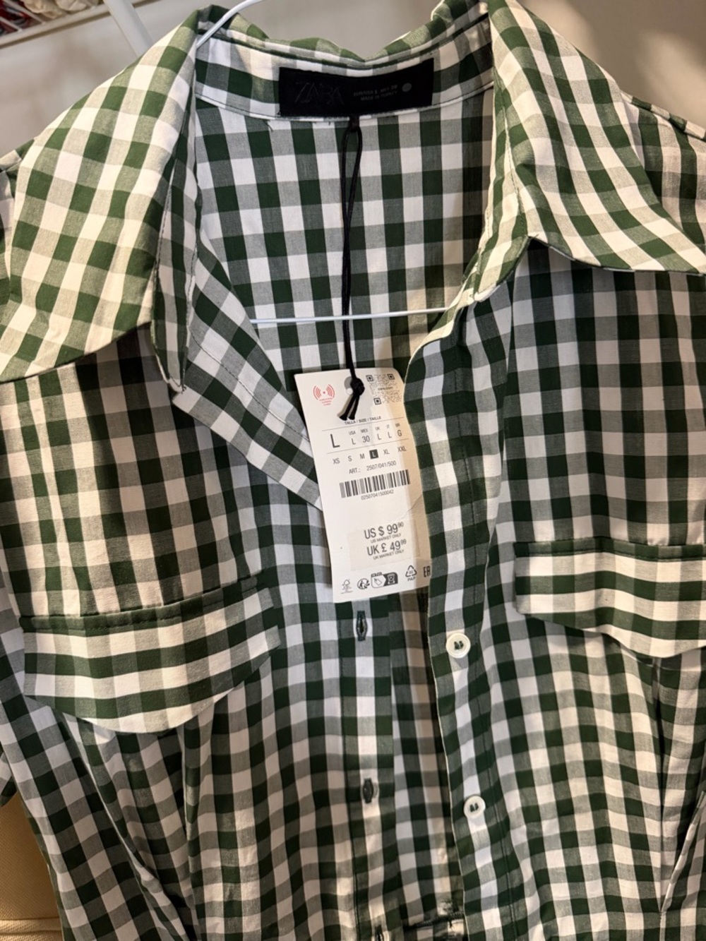 Zara Green Gingham Maxi Shirt Dress with Tie Waist - Picture 4 of 4